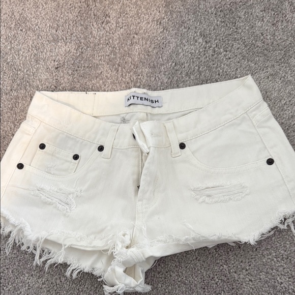 Kittenish Pants - Kittenish Women's White Denim Shorts